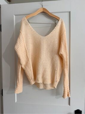 Free People Off-the-Shoulder Knit Sweater in Pale Peach